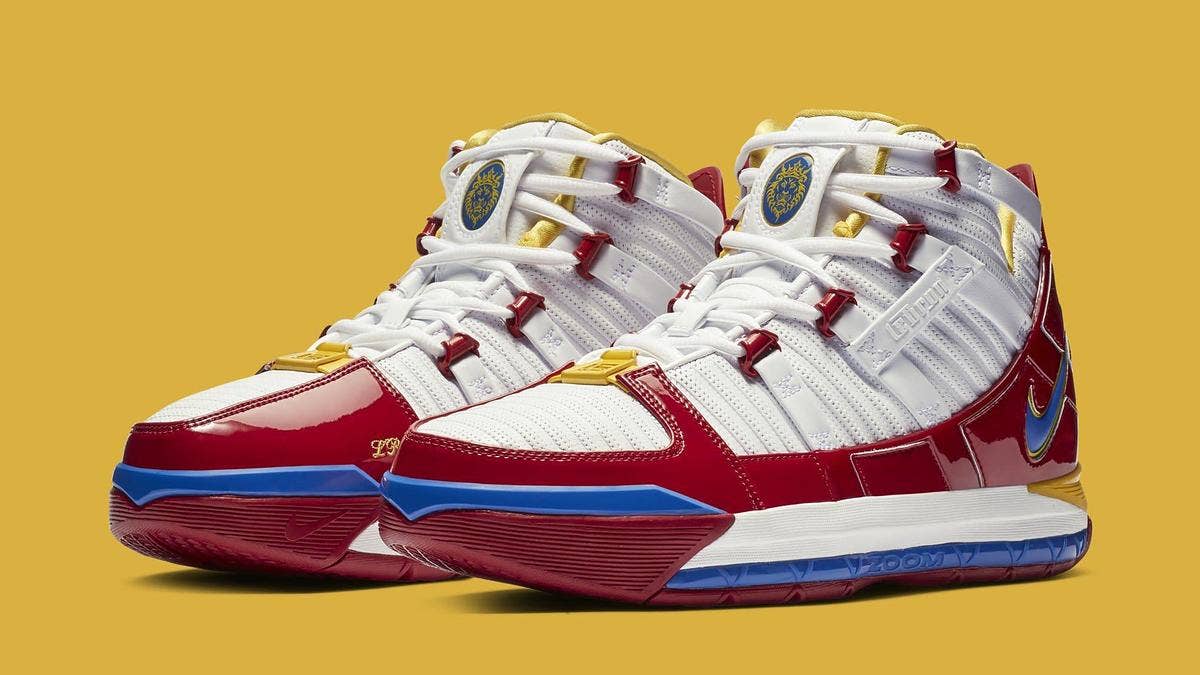 The release date and details for the Superman-inspired Nike Zoom LeBron 3 SB 'SuperBron' sneakers releasing in 2019.
