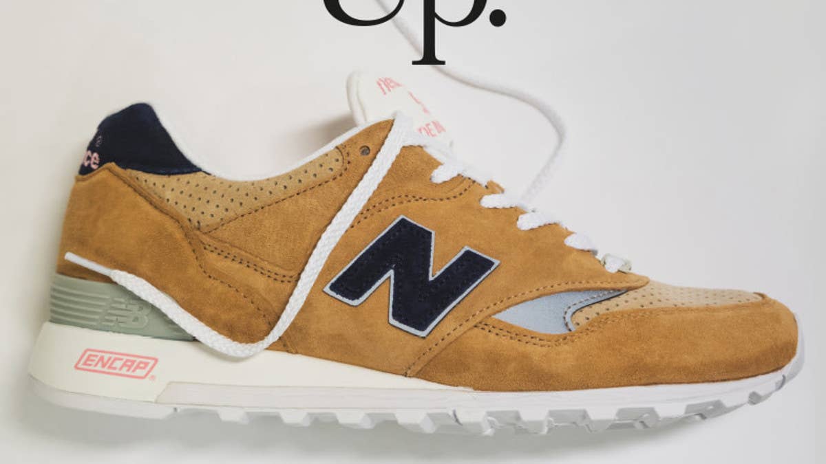 The release date and details for the made-in-England Sneakersnstuff x New Balance 577 'Grown Up' sneaker collaboration.
