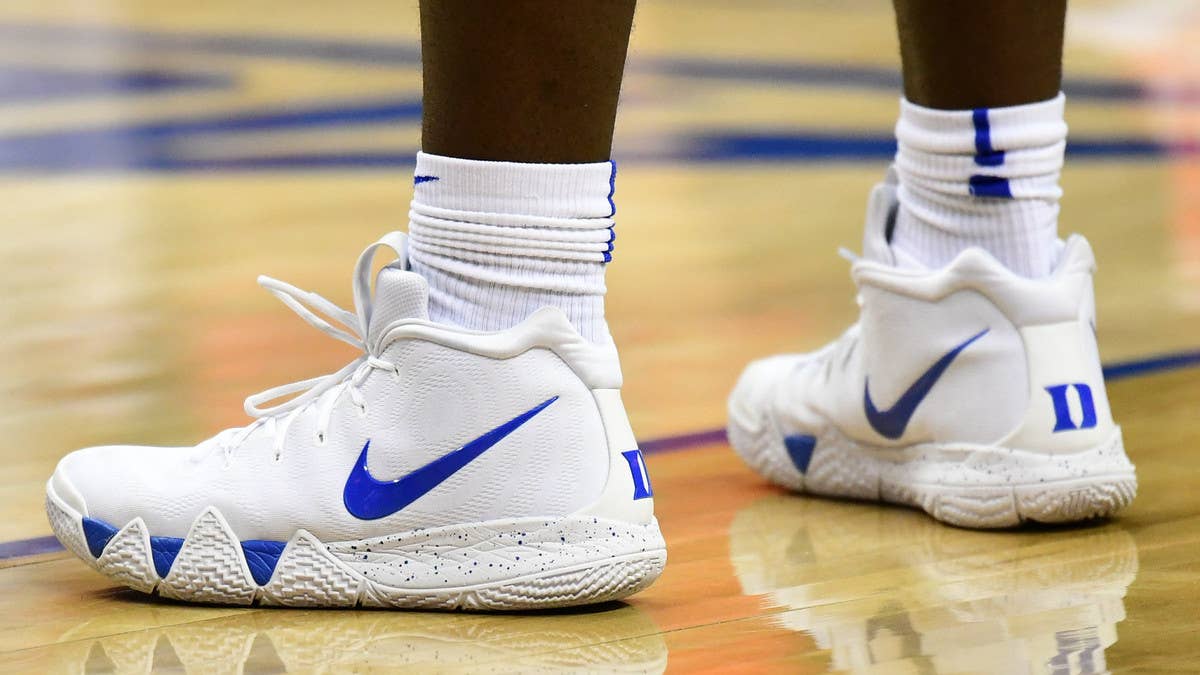Nike reportedly made a stronger and more stable custom Kyrie 4 sneaker for Zion Williamson to wear after the Duke player's shoe blowout in the PG 2.5.