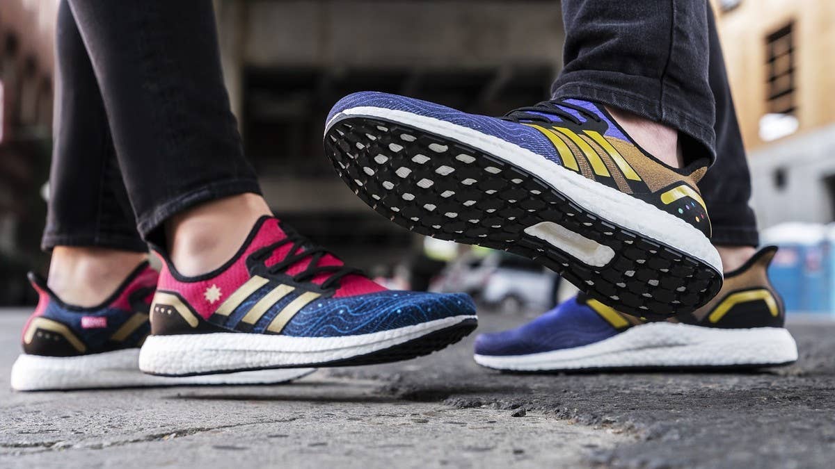 Adidas has released two pairs of the Speedfactory AM4 inspired by Thanos and Captain Marvel to celebrate the theatrical release of 'Avengers: Endgame.'