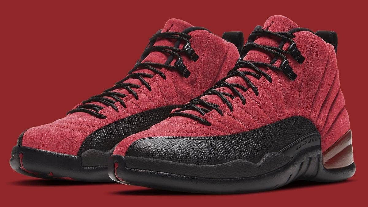 The 'Reverse Flu Game' Air Jordan 12, styled in red and black, is expected to make its retail debuting in December 2020.