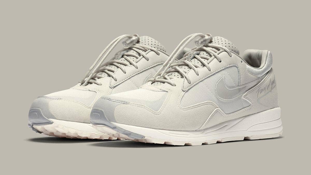 Images of a third pair of the Fear of God x Nike Air Skylon 2 have surfaced. This 'Light Bone' colorway features minimal changes like a clear plastic Swoosh. 