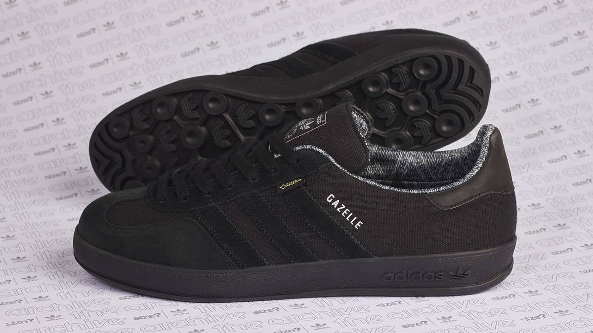 European retailer size? is releasing the latest addition to its Archive series. The pair is a black colorway of the Gazelle Indoor with a Gore-Tex inner lining.