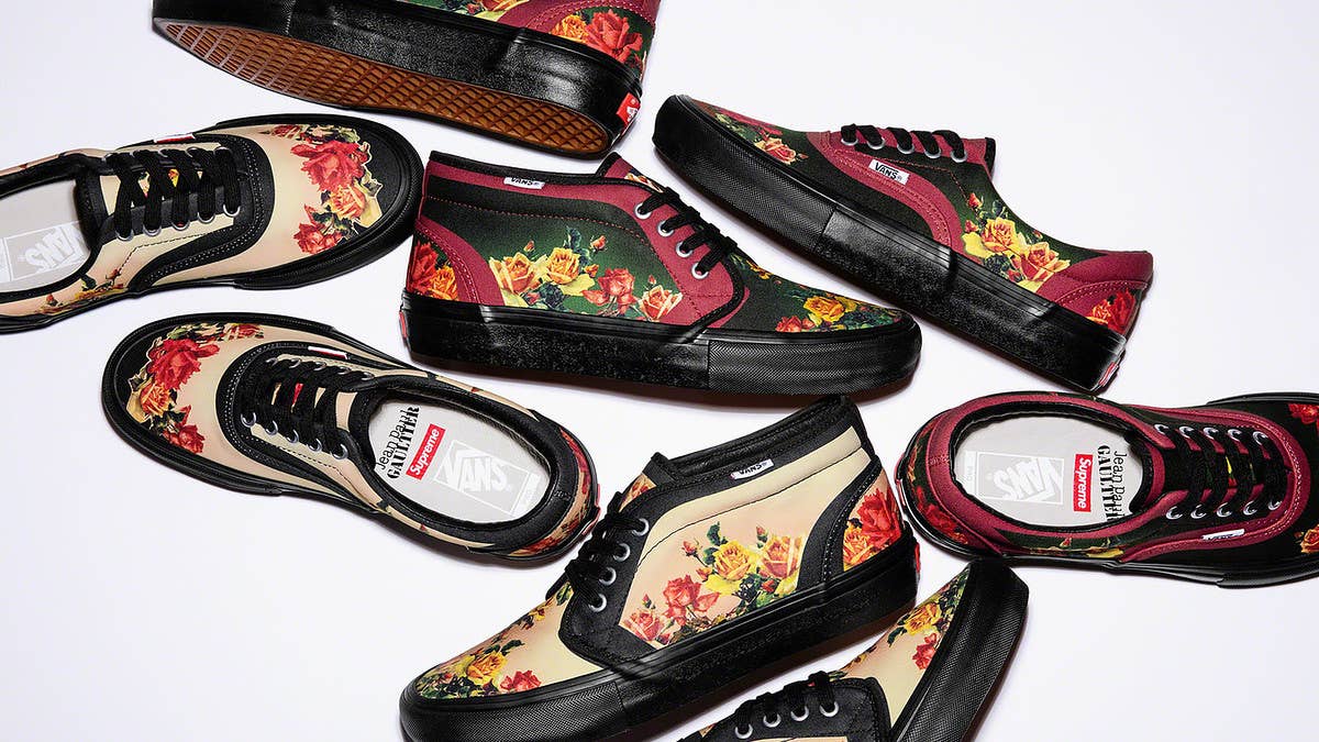 Supreme's upcoming collaboration with French designer Jean Paul Gaultier will include two pairs of the Vans Era Pro and Chukka Pro. 
