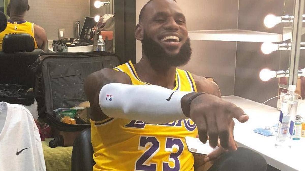 LeBron James suited up in his new purple and gold Los Angeles Lakers uniform, stirring the pot even further by debuting an unreleased pair of Kobe Nike sneakers.