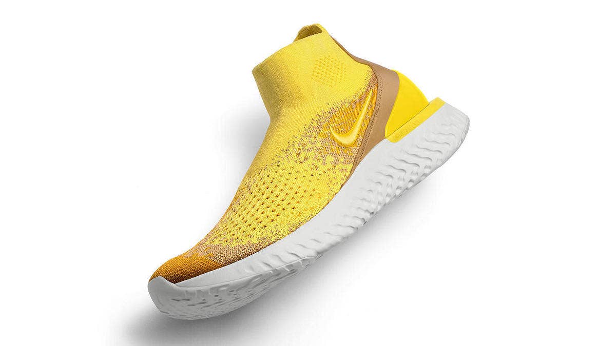 The release date and introductory details for the laceless Nike Rise React Flyknit sock sneaker in its debut yellow colorway. Find out more about the new model here.