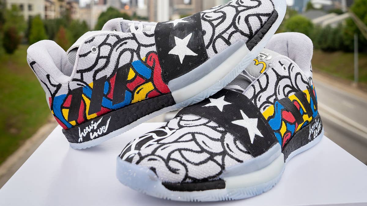 Atlanta Hawks rookie Trae Young is giving away a custom Adidas Harden Vol. 3 designed by local artist Travis Love for the 2019 McDonald's All American Game. 