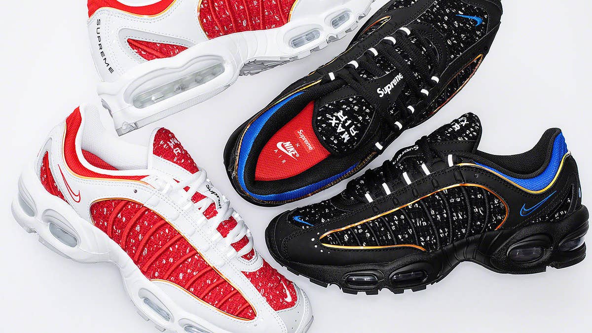 Images of the upcoming Supreme x Nike Air Max Tailwind 4 have surfaced, courtesy of Supreme Paris team member Dayanne Akadiri.