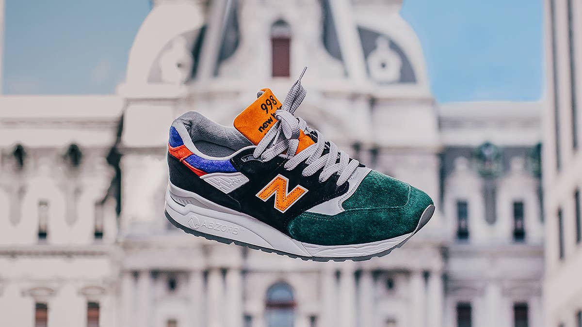 DTLR Villa has created a New Balance 998 inspired by Philadelphia sports. The 'Four for Four' 998 features team colors of Philly's four major pro teams. 