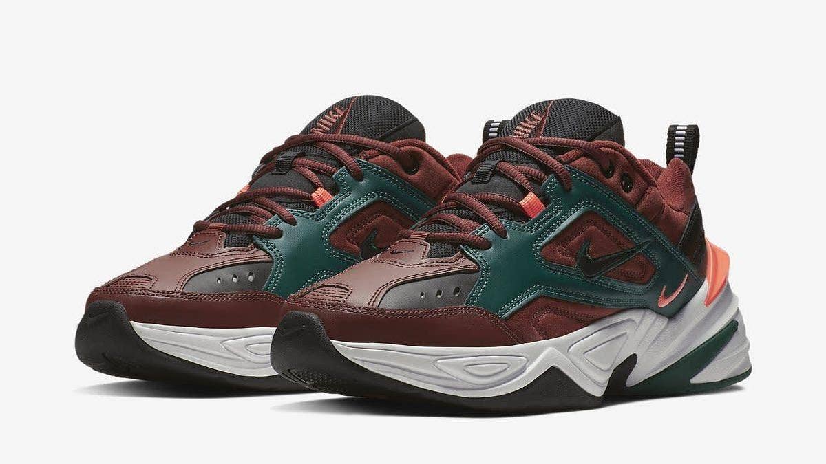 The Nike M2K Tekno has been revealed in a new 'Pueblo Brown' colorway. The pair features a brown leather upper, green overlay, and mango detailing. 