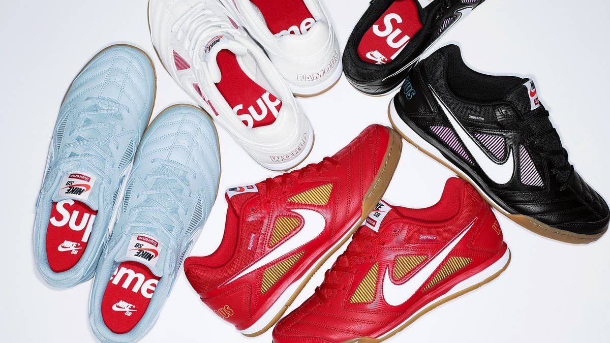 Supreme's next Nike collaboration will reportedly be multiple colorways of the SB Lunar Gato Indoor. The indoor soccer model has surfaced in white and grey colorways. 