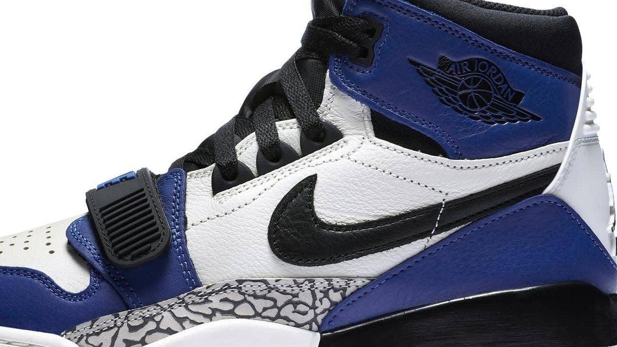 The release date and details for the Don C x Jordan Legacy 312 'Storm Blue' (AQ4160-104) sneakers. This is Don C's first Jordan sneaker and one of the first styles that will be released.