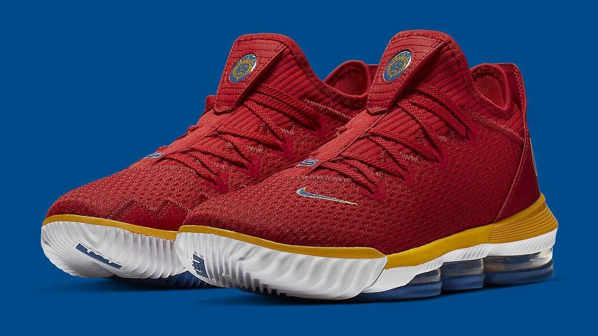 Drawing inspiration from the 2005 'SuperBron' Nike Zoom LeBron 3 sample, the Nike LeBron 16 gets a makeover in the colors of the Man of Steel.
