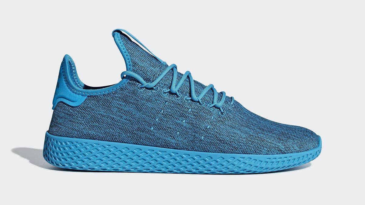 Adidas has released four new colorways, two for men and two for women, of Pharrell's Tennis Hu model. The dip-dyed pairs are available in yellow, blue, mint green, and maroon.
