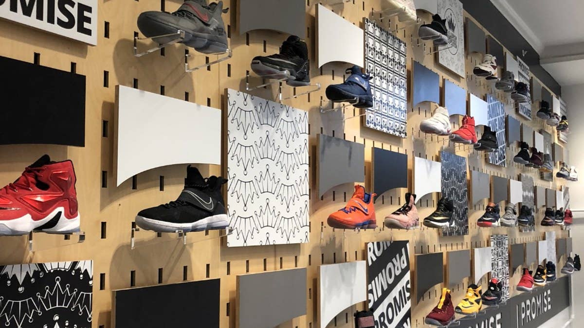 LeBron James' I Promise School in Akron, Ohio will feature two walls in the main foyer area that display 114 pairs of his game-worn sneakers including pairs like the Nike LeBron 15.