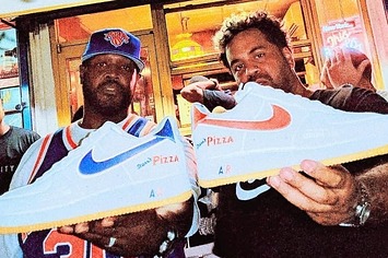 DJ Clark Kent and Scarr Pimentel with the Scarr's Pizza x Nike Air Force 1 Low