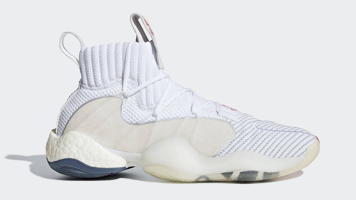 Adidas is releasing a pair of the Crazy BYW X designed by artist Daniel Arsham. The lifestyle basketball model sports a white Primeknit upper with red and blue accents. 