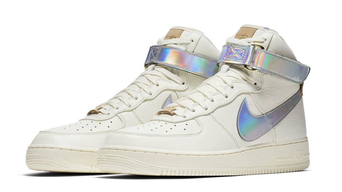 The remastered Nai Ke Air Force 1 High has surfaced in a new colorway inspired by The Bund waterfront area in Shanghai. Its main feature is iridescent Swooshes.