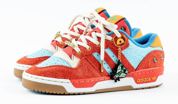 Unheardof x Adidas Rivalry Low Erika's Poem sneaker in red suede and bluebird leather.