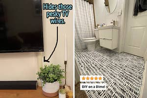 (left) tv cord cover (right) floor tiles