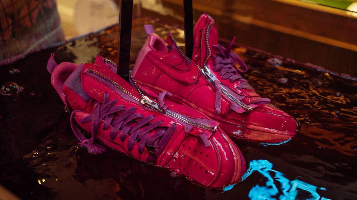 In celebration of AF-100, Boston's Bodega released a limited amount of pink dip-dyed Acronym x Nike Lunar Force 1s.
