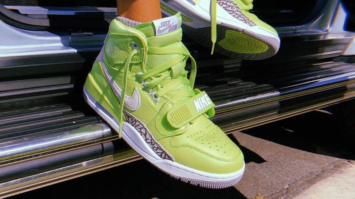 Kid Cudi was spotted in the 'Ghost Green' Don C x Air Jordan Legacy 312 over the weekend. The hybrid sneaker is expected to release in this NRG colorway during June 2018.