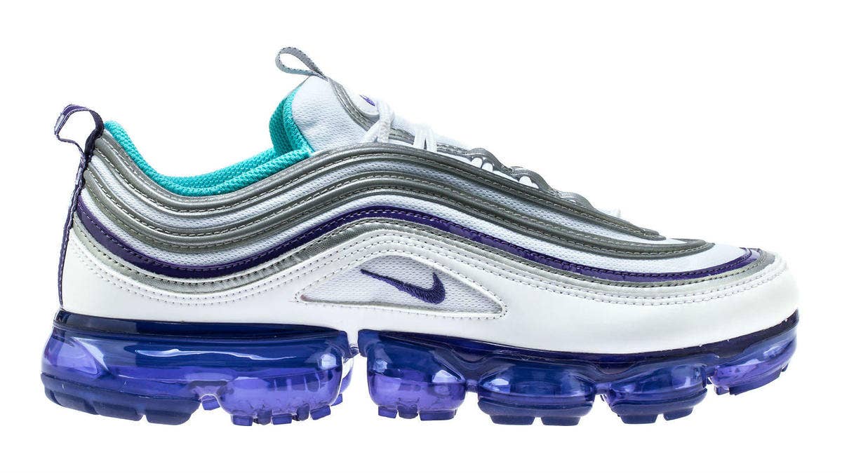 The 'Grape' Nike Air VaporMax 97 pairs the upper of a previously released colorway of the Nike Air Max 97 and tooling from the Nike Air VaporMax in bold purple.