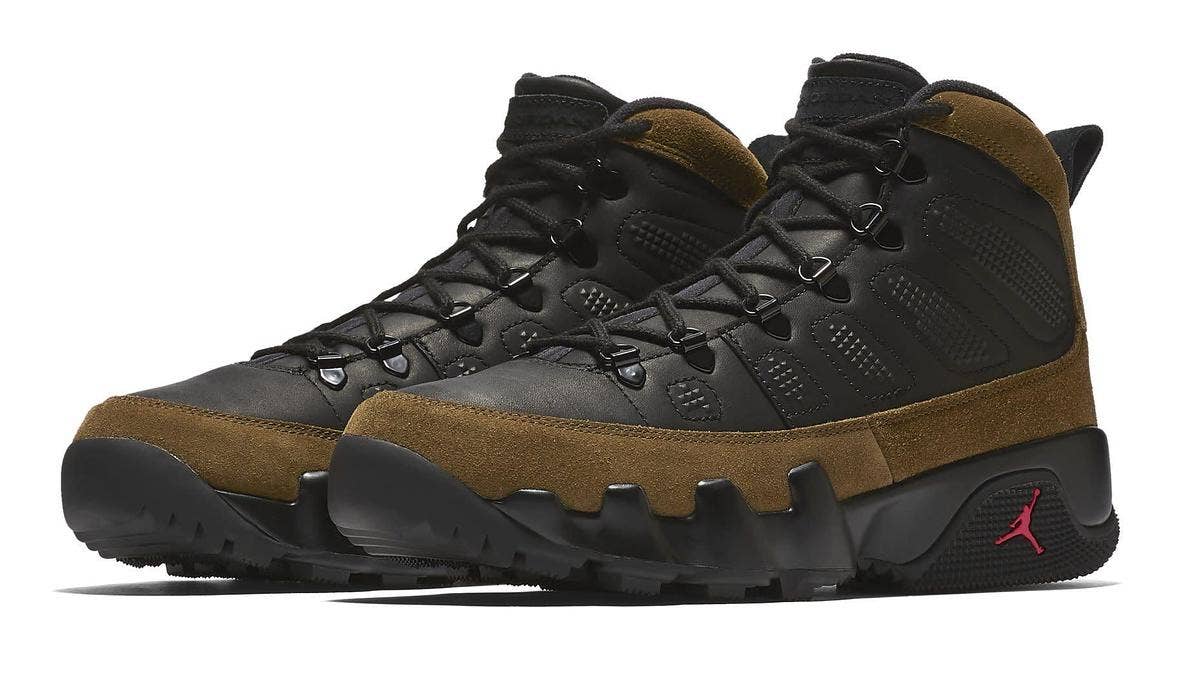 A first look at Jordan Brand's new Air Jordan 9  Boot NRG in the 'Olive' colorway.