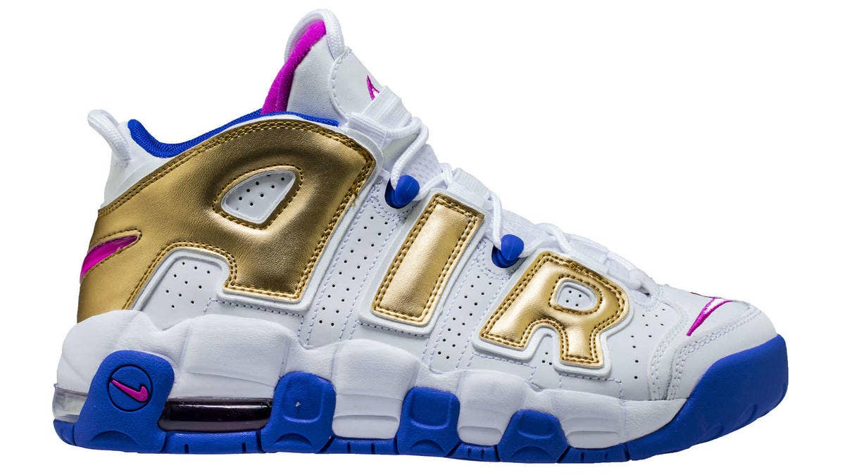 The 'Fuchsia Blast' Nike Air More Uptempo will release in gradeschool sizing on May 19, 2018 for $130.