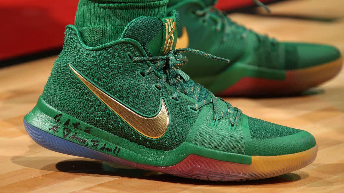 New Celtic Kyrie Irving's journey to the pot of gold is symbolized with this 'Rainbow' Nike Kyrie 3.