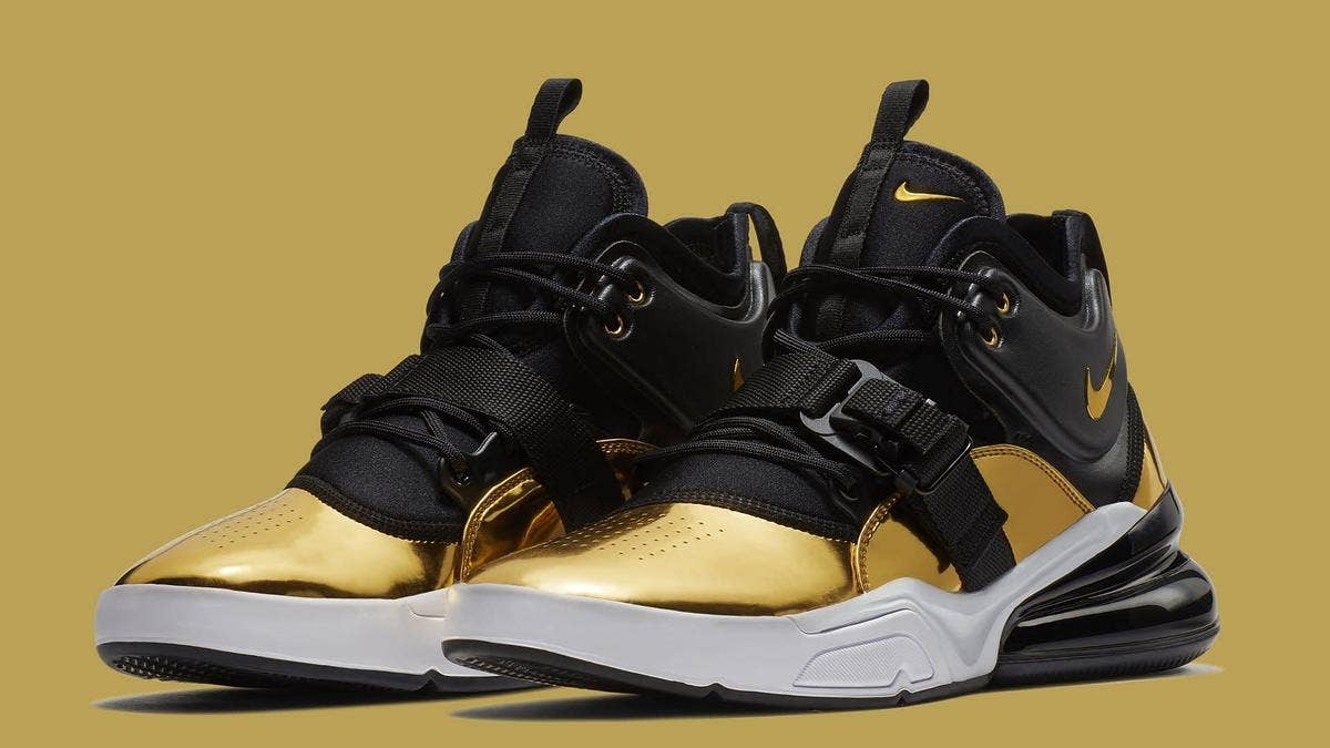 The release date and details for the Air Force 270 QS 'Gold Standard' sneakers from Nike's 'Art of a Champion' NBA playoffs pack. Find out when and where to get the shoes here.