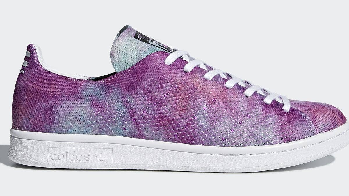 Official images of the upcoming Pharrell x Adidas Stan Smith Primeknit 'Holi' colorway.