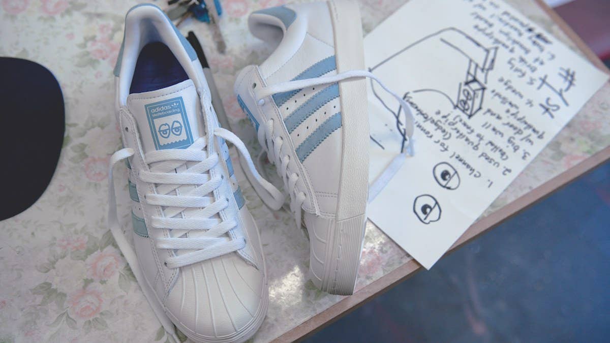 Adidas brings back the popular 'Gonz and Roses' skate graphic for a new Krooked collaboration with Mark Gonzales.