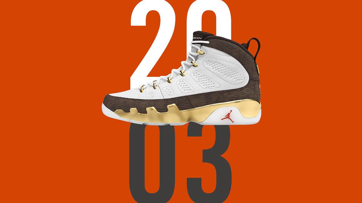 The 'Melo' Air Jordan 9 will release to celebrate Carmelo Anthony's National Championship in 2003.