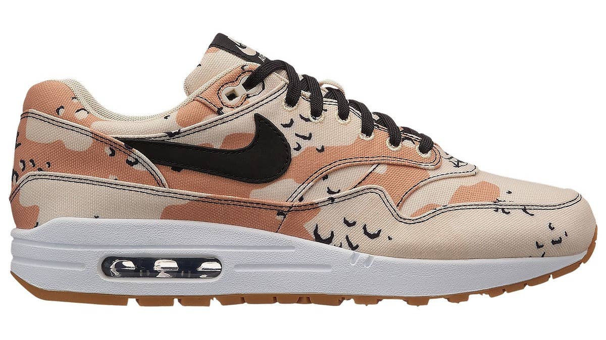 The canvas-constructed 'Beach Camo' Nike Air Max 1 Premium is set to release at select Nike Sportswear retailers on July 5, 2018, at a retail price of $130.