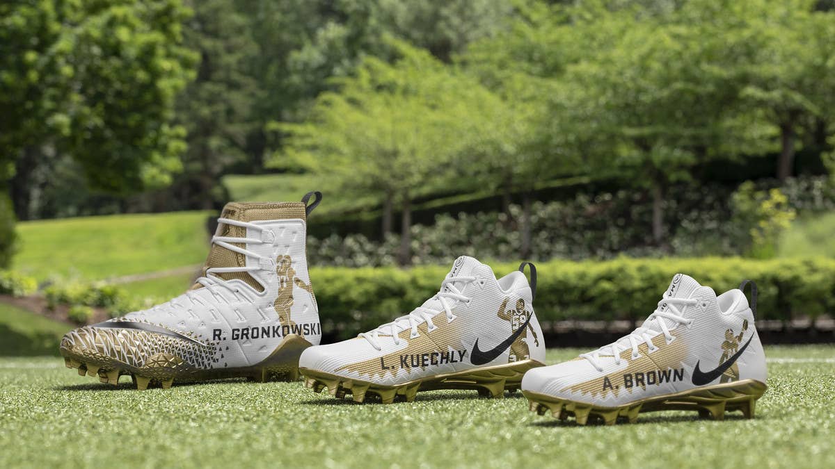 Nike honors NFL stars Antonio Brown, Rob Gronkowski, and Luke Kuechly with custom cleats to celebrate the players' 99 overall ratings in the upcoming Madden '19 video game.