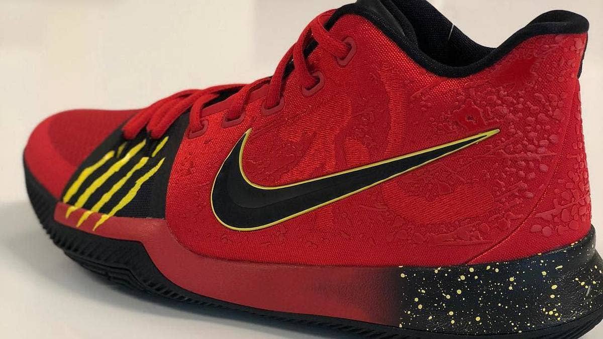 Kyrie Irving brings out red-based 'Bruce Lee' Kyrie 3s for Mamba Day.