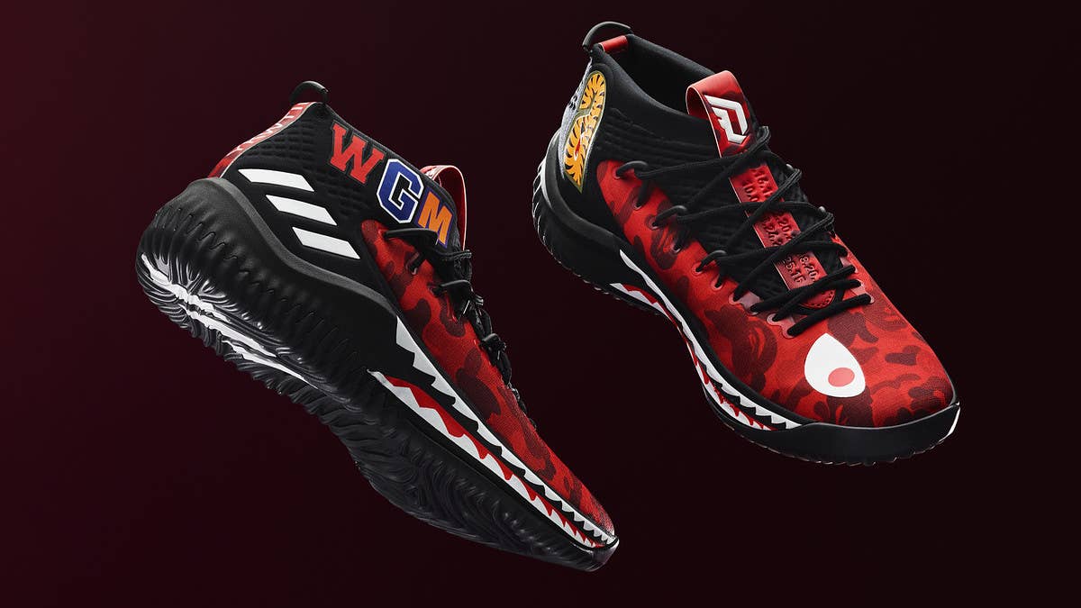 The red version of the Adidas Dame 4 x Bape is releasing on Feb. 16, 2018, exclusively at the 747 Warehouse.