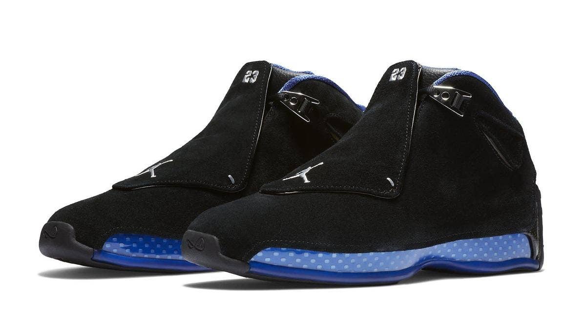 The 'Black/Sport Royal' Air Jordan 18 sneaker is scheduled to make its first ever return as a retro release later this year. The pair originally debuted in 2002.
