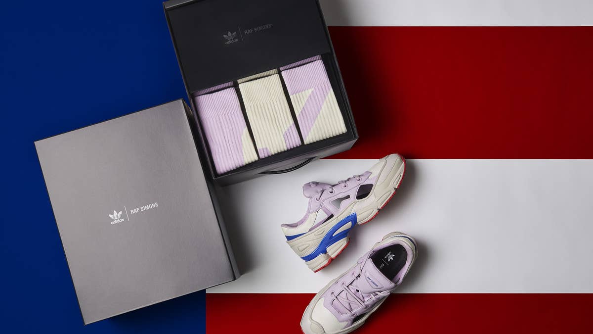 The release date and details for Raf Simons' new Adidas Replicant Ozweego collaboration in a USA-themed 'Independence Day' colorway. Find out when you can get the shoes here.