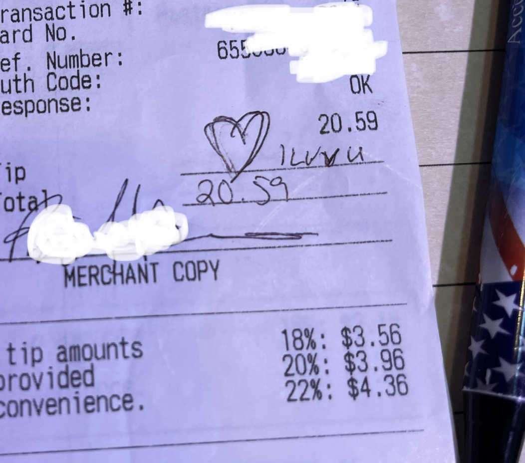 Screenshot of a receipt with 0 tip