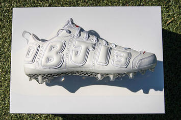 Odell Beckham Nike Air More Uptempo White Cleats Profile