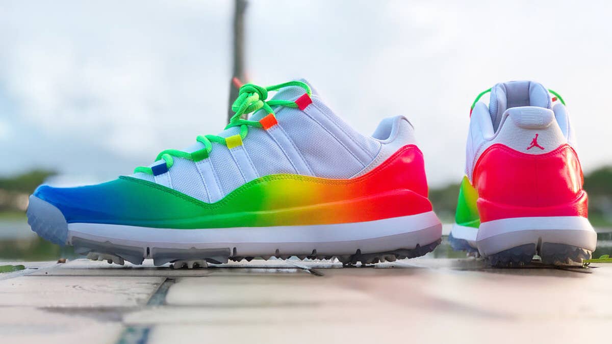 Ray Allen wore custom 'Rainbow' Air Jordan 11 Low golf shoes to his celebrity tournament.