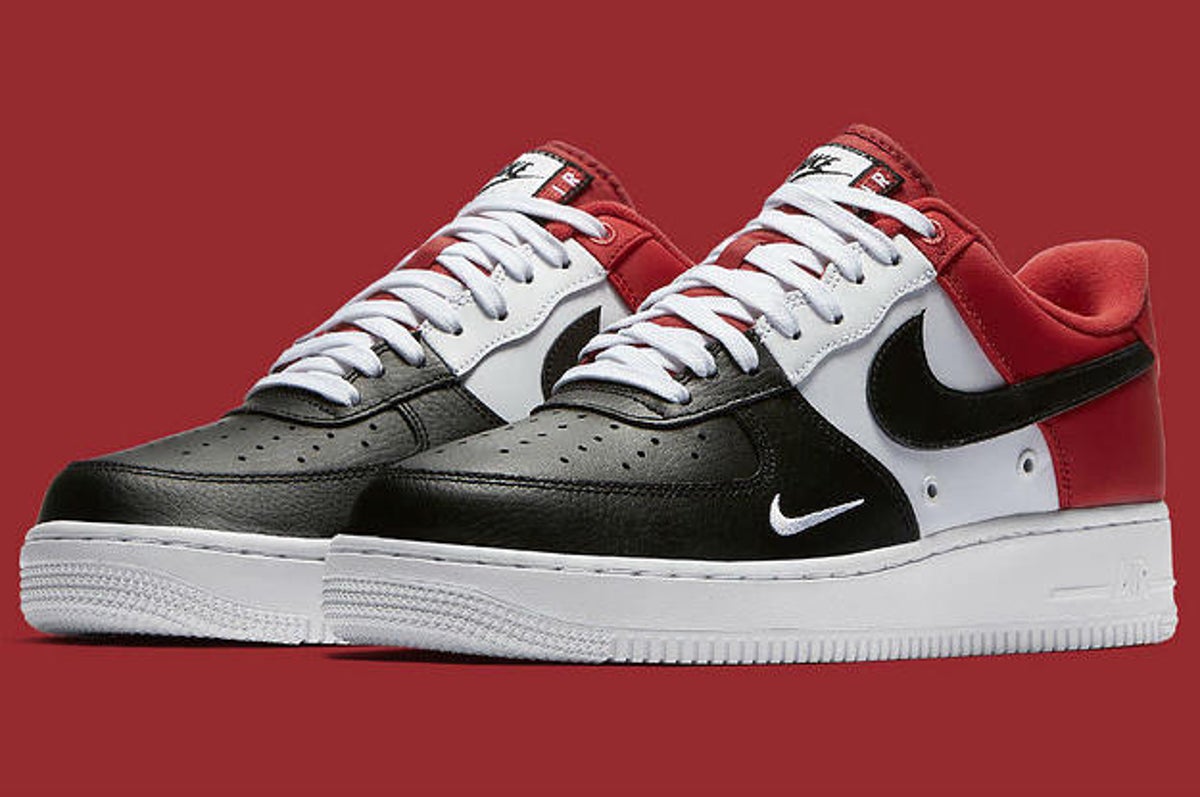 Nike Air Force 1 Low Black Toe (Mini Swoosh), RED/WHITE/BLACK, Size 13