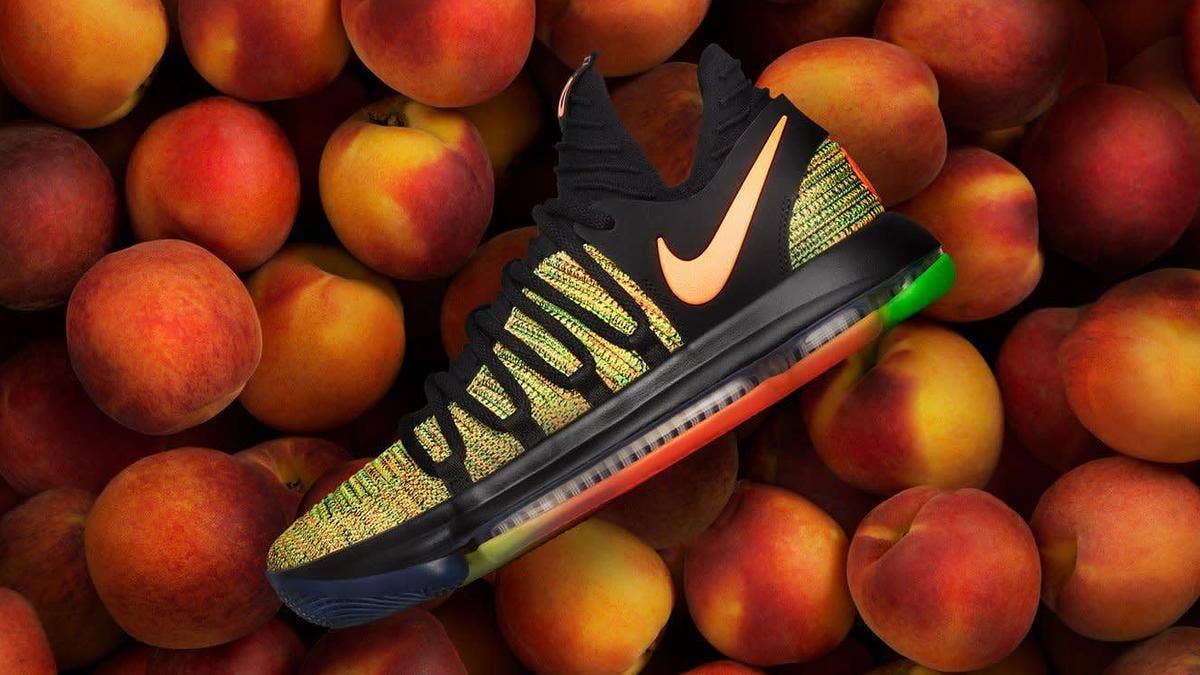 The "Peach Jam" Nike KD 10 is exclusive to EYBL players.