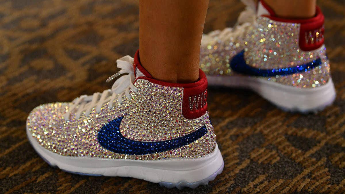 Michelle Wie's Nike Blazer golf shoes feature approximately 6,110 Swarovski crystals on the upper.
