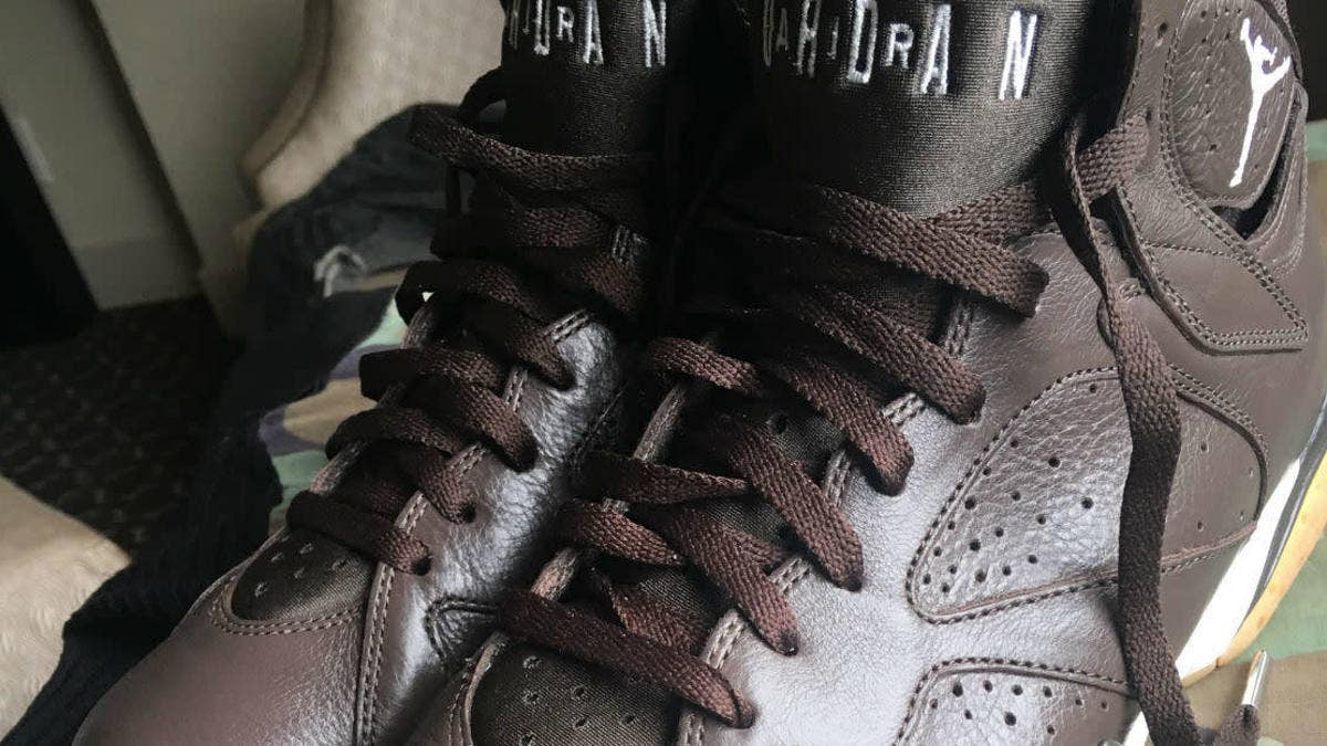 Only Anthony Hamilton owns this brown-based Air Jordan 7.
