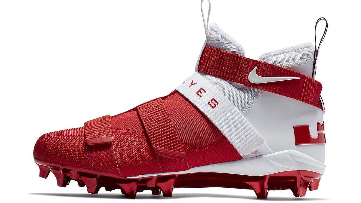 The "Ohio State" Nike LeBron Soldier 11 College Cleats released on September 9, 2017 for $175.