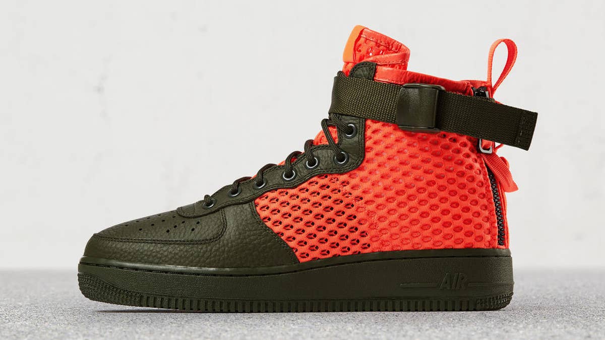 Nike SF AF1 Mids in orange and green releasing on Aug. 10.