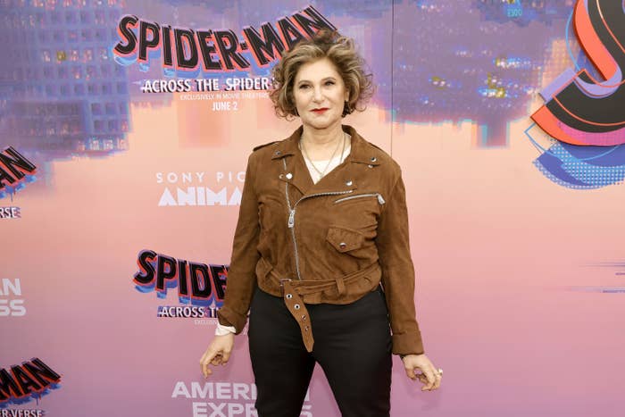 Amy Pascal stands on the red carpet for the premiere of Spider-Man Across the Universe